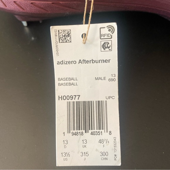 Adidas Adizero Afterburner 8 Baseball Metal Cleats Men's 13.5 Burgundy H00977 - Picture 7 of 7